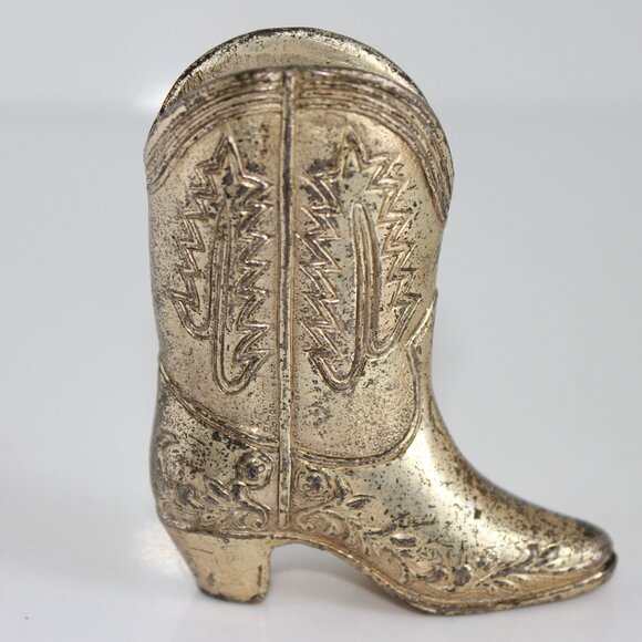 Vintage K.I Silver/Bronze Ornate Cowboy Boot 2 5/8" Tall Made In Occupied Japan - Picture 4 of 9